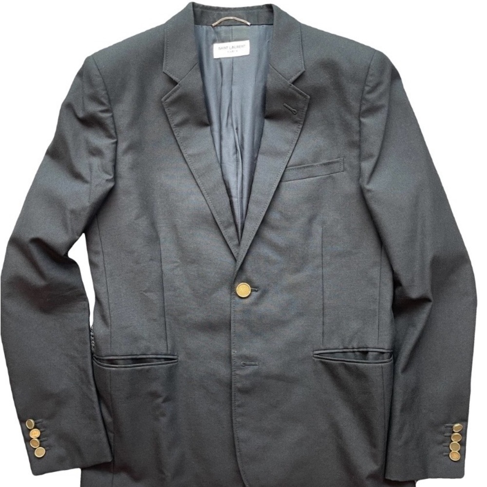 Saint Laurent Black Men's Single-Button Blazer with Gold Buttons